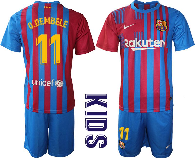 Youth 2021-2022 Club Barcelona home blue #11 Nike Soccer Jersey